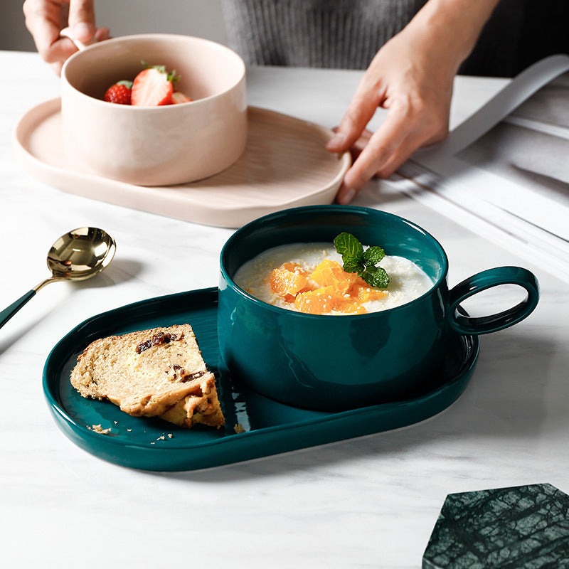Breakfast Bowl Plate Set Cup And Saucer Salad With Handle Oatmeal Bowl Home Creative Tableware One Portion