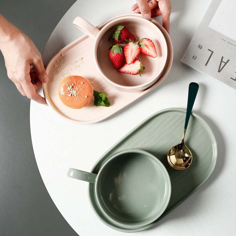 Breakfast Bowl Plate Set Cup And Saucer Salad With Handle Oatmeal Bowl Home Creative Tableware One Portion