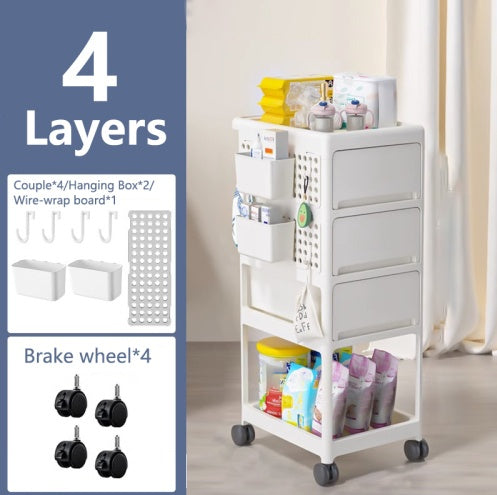 Storage Stroller - 4 Layer, Storage For Bedroom, Living Room, Kitchen,restroom,Flexible To Move, Can Put Toys, Snacks, Tools, Pet Supplies,PP Material Is Safe And Durable