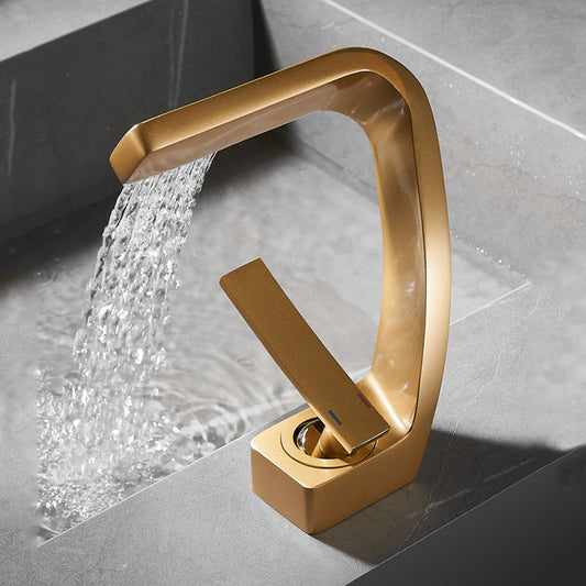 Copper Faucet Light Luxury Golden Creative Waterfall Household Single Hole Wash Basin Hand Washing Face Table Hot And Cold