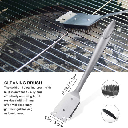 Grilljoy 8PCS Heavy Duty BBQ Grill Tools Set With Extra Thick Stainless Steel Spatula, Fork, Tongs & Cleaning Brush - Complete Barbecue Accessories Kit With Portable Bag - Perfect Grill Gifts For Men