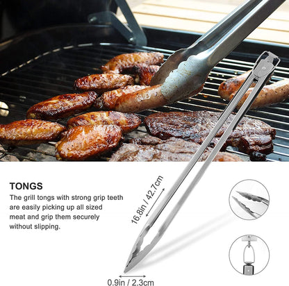 Grilljoy 8PCS Heavy Duty BBQ Grill Tools Set With Extra Thick Stainless Steel Spatula, Fork, Tongs & Cleaning Brush - Complete Barbecue Accessories Kit With Portable Bag - Perfect Grill Gifts For Men