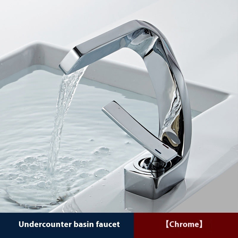 Copper Faucet Light Luxury Golden Creative Waterfall Household Single Hole Wash Basin Hand Washing Face Table Hot And Cold