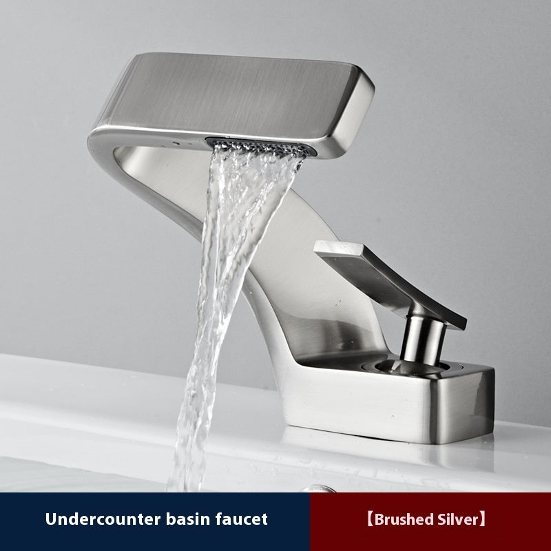 Copper Faucet Light Luxury Golden Creative Waterfall Household Single Hole Wash Basin Hand Washing Face Table Hot And Cold