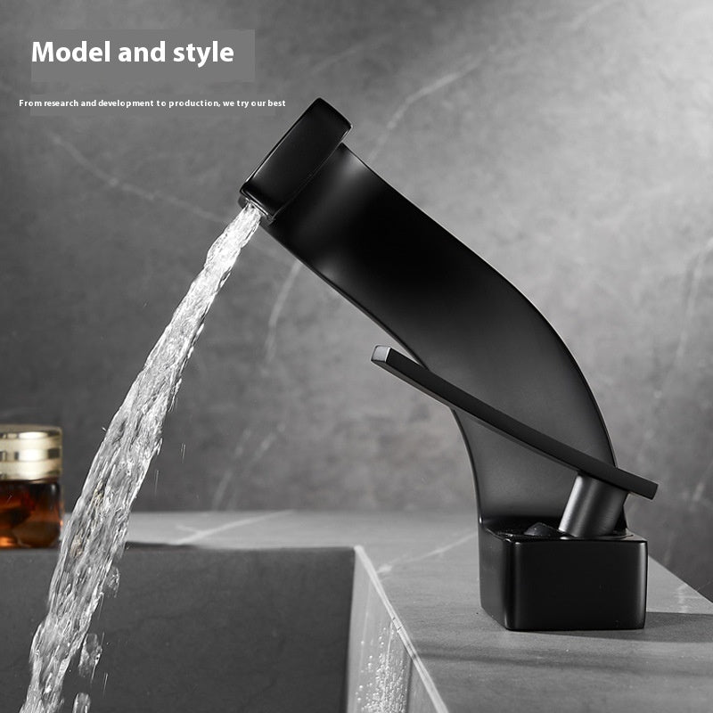 Copper Faucet Light Luxury Golden Creative Waterfall Household Single Hole Wash Basin Hand Washing Face Table Hot And Cold