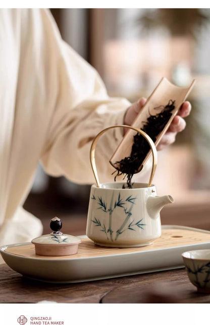 Hand-painted Bamboo Teapot Tea Making Household One Pot Two Cups