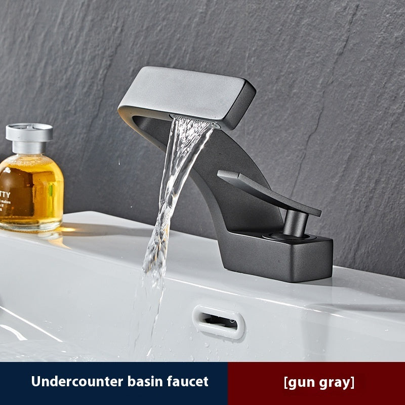 Copper Faucet Light Luxury Golden Creative Waterfall Household Single Hole Wash Basin Hand Washing Face Table Hot And Cold