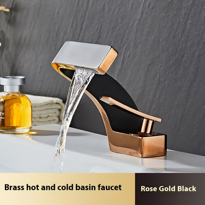 Copper Faucet Light Luxury Golden Creative Waterfall Household Single Hole Wash Basin Hand Washing Face Table Hot And Cold