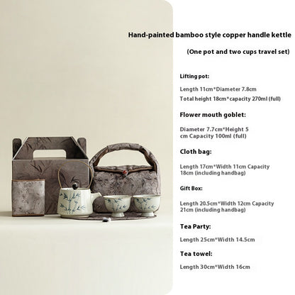 Hand-painted Bamboo Teapot Tea Making Household One Pot Two Cups