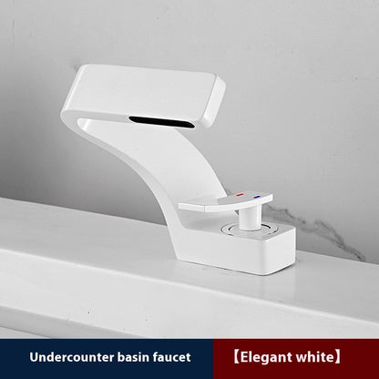 Copper Faucet Light Luxury Golden Creative Waterfall Household Single Hole Wash Basin Hand Washing Face Table Hot And Cold