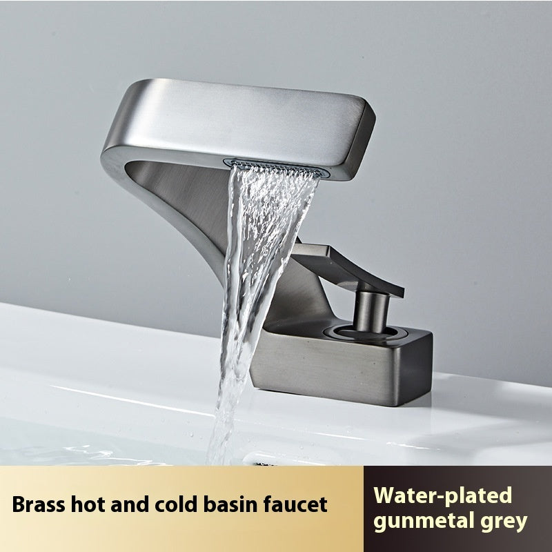 Copper Faucet Light Luxury Golden Creative Waterfall Household Single Hole Wash Basin Hand Washing Face Table Hot And Cold