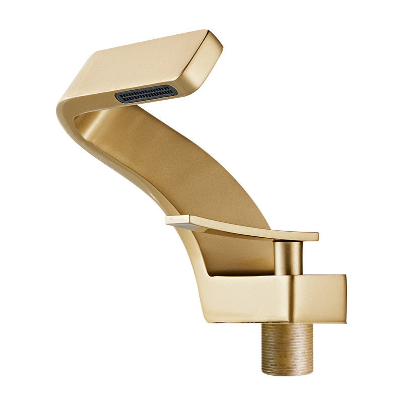 Copper Faucet Light Luxury Golden Creative Waterfall Household Single Hole Wash Basin Hand Washing Face Table Hot And Cold