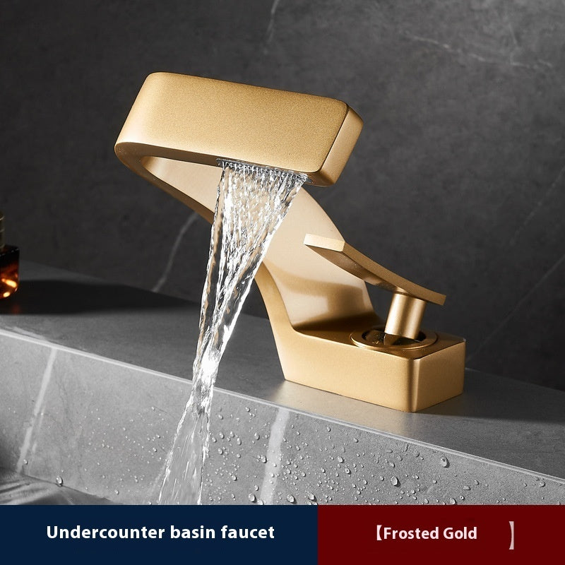Copper Faucet Light Luxury Golden Creative Waterfall Household Single Hole Wash Basin Hand Washing Face Table Hot And Cold