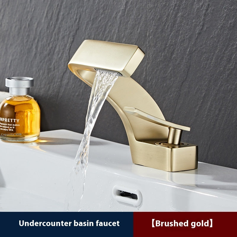 Copper Faucet Light Luxury Golden Creative Waterfall Household Single Hole Wash Basin Hand Washing Face Table Hot And Cold
