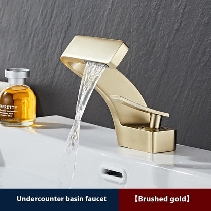 Copper Faucet Light Luxury Golden Creative Waterfall Household Single Hole Wash Basin Hand Washing Face Table Hot And Cold
