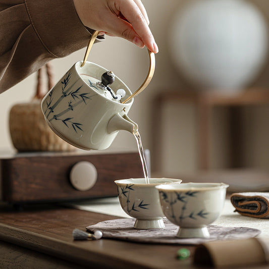 Hand-painted Bamboo Teapot Tea Making Household One Pot Two Cups