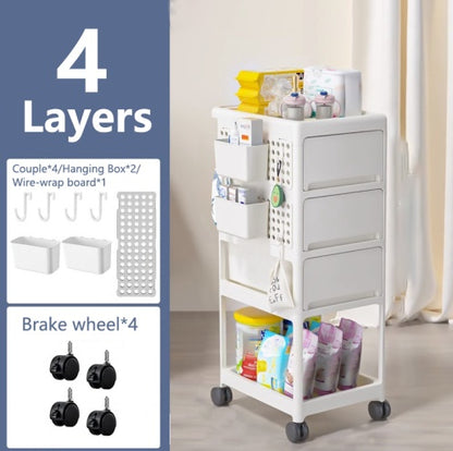 Storage Stroller - 4 Layer, Storage For Bedroom, Living Room, Kitchen,restroom,Flexible To Move, Can Put Toys, Snacks, Tools, Pet Supplies,PP Material Is Safe And Durable