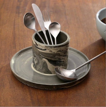 Handcrafted Carbon Cutlery Holder With Spoon Rest   Stylish & Practical Kitchen Organizer