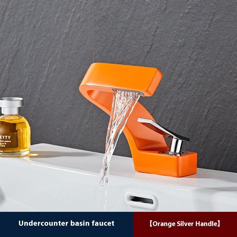 Copper Faucet Light Luxury Golden Creative Waterfall Household Single Hole Wash Basin Hand Washing Face Table Hot And Cold