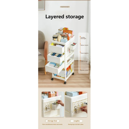 Storage Stroller - 4 Layer, Storage For Bedroom, Living Room, Kitchen,restroom,Flexible To Move, Can Put Toys, Snacks, Tools, Pet Supplies,PP Material Is Safe And Durable