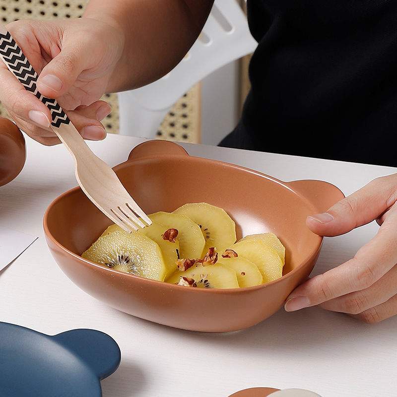 Cute Bear Ceramic Rice Bowl Breakfast Plate Set