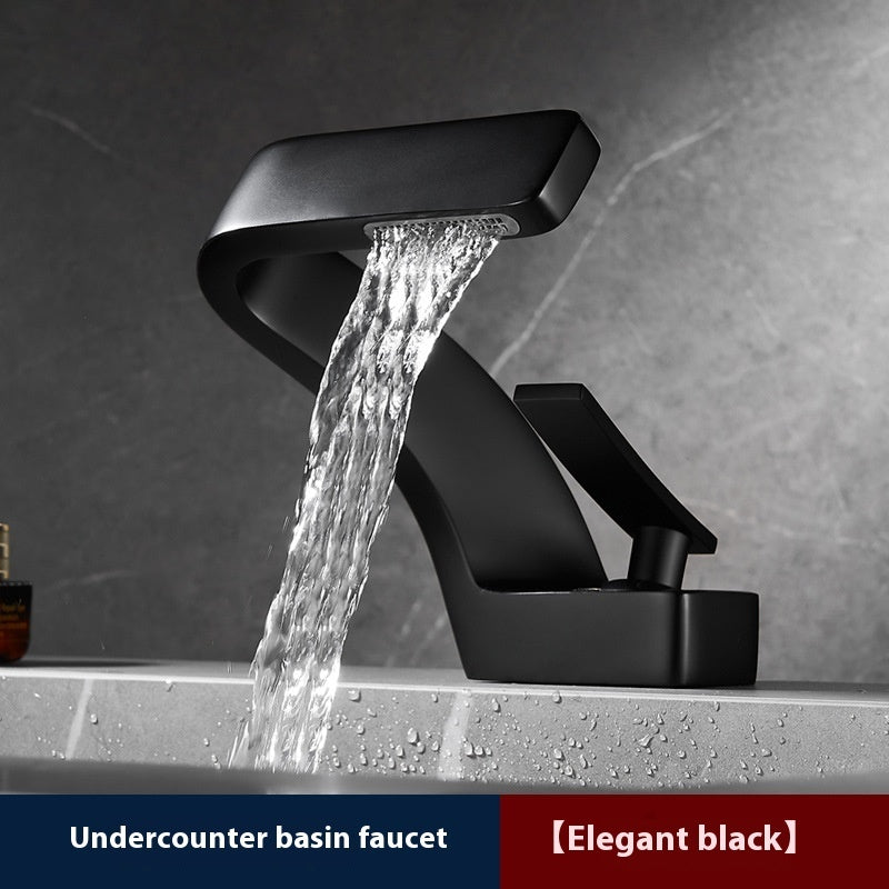 Copper Faucet Light Luxury Golden Creative Waterfall Household Single Hole Wash Basin Hand Washing Face Table Hot And Cold