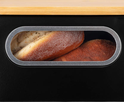 Galvanized Iron Black Bamboo Cover Metal Bread Box