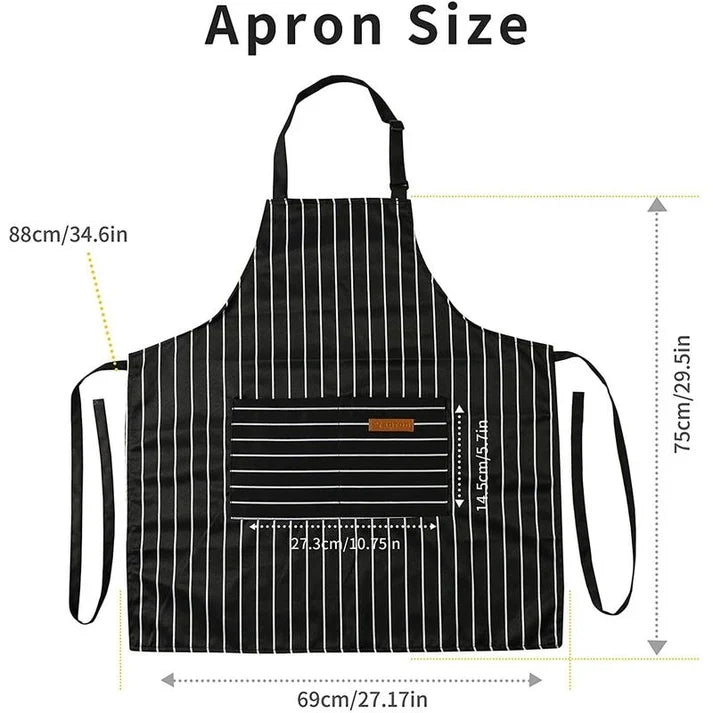 2-Piece Adjustable Striped Kitchen Apron Set with Large Pockets